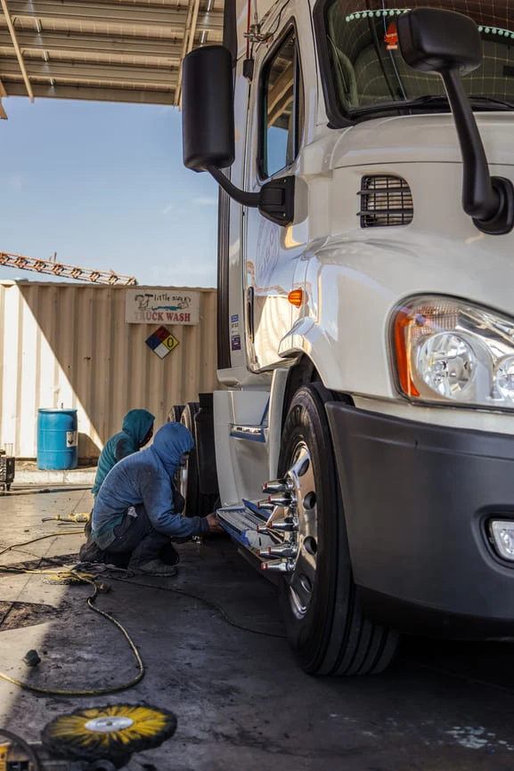 Full hand truck washing at Little Sister's Truck Wash